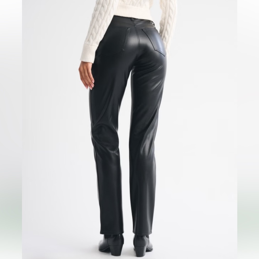 Abercrombie & Fitch Black Vegan Leather High Rise 90s Straight Pant 32/14 - Picture 5 of 6